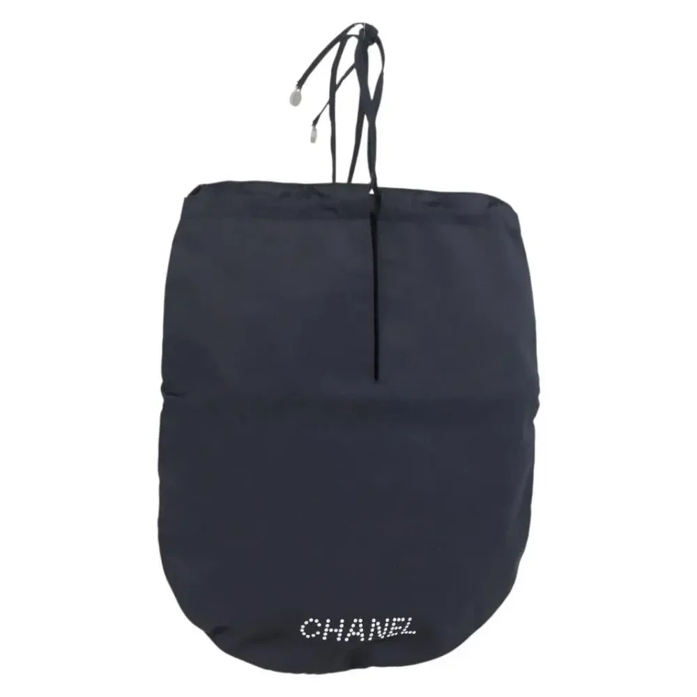 Chanel Satin Drawstring Bag Handbag Navy CC Blue